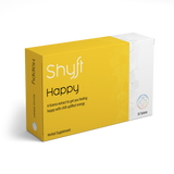 A photo of a 30 tablet package with product name Shyft Happy and description A Kanna extract to get you feeling happy with chill uplifted energy.